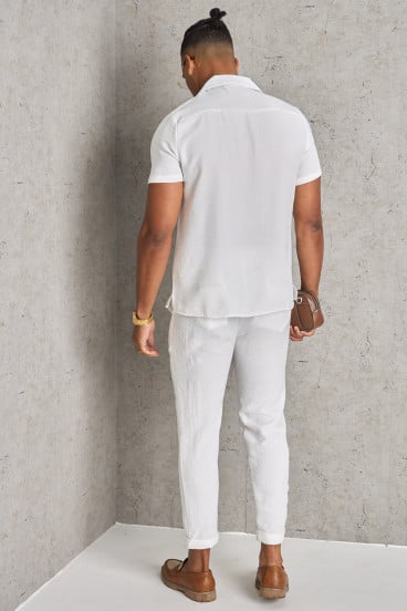 Ensemble 2 pièces chemise + pantalon blanc texturé