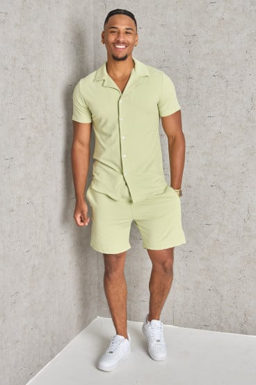 Ensemble 2 pièces chemise + short vert texturé