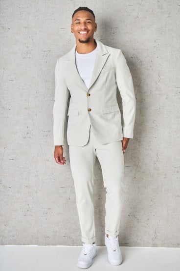 2-piece suit blazer + beige pants