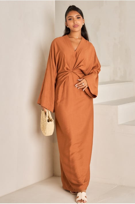 Robe marron a noué et plissé
