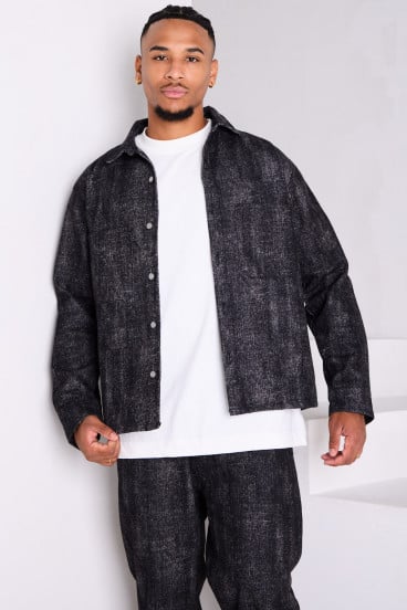 Ensemble 2 pièces veste + pantalon jean à strass noir