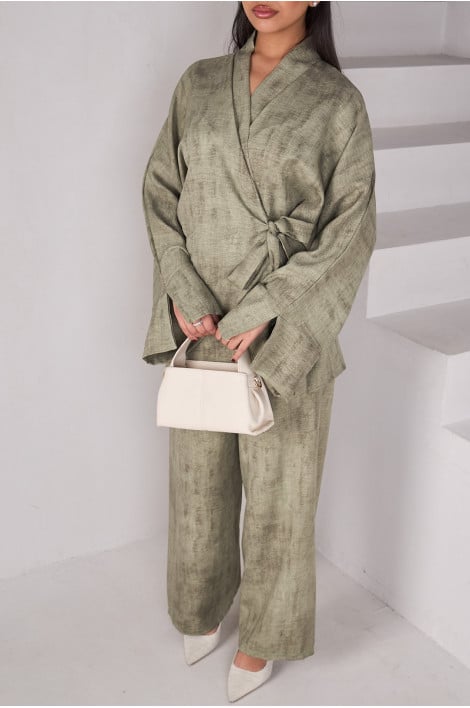 Ensembles 2 pièces blouse croisé + pantalon kaki