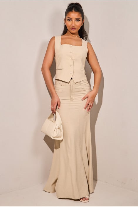 Ensembles 2 pièces : gilet sans manches + jupe beige