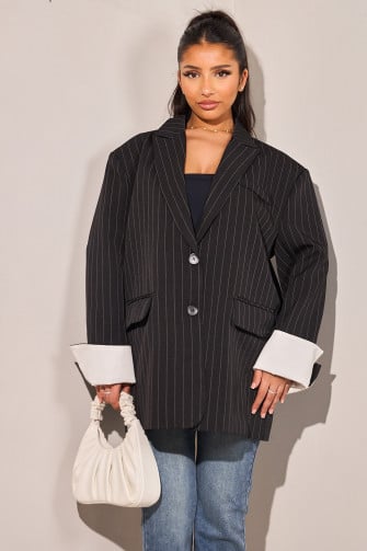 Blazer oversize noir à rayures