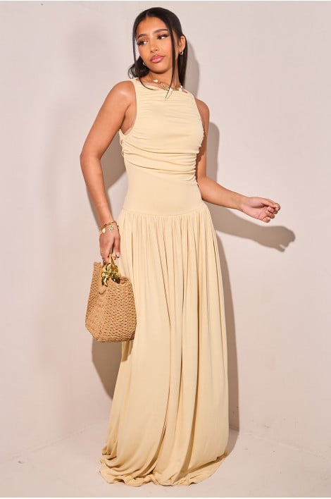 Robe longue ample cintrée jaune tissu doux