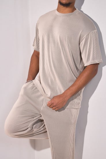 Ensemble 2 pièces plissé haut + pantalon beige