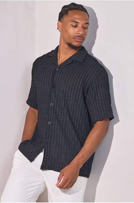 Chemise en crêpe gaufrée noire