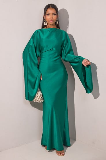 Robe vert sapin à manches pagode