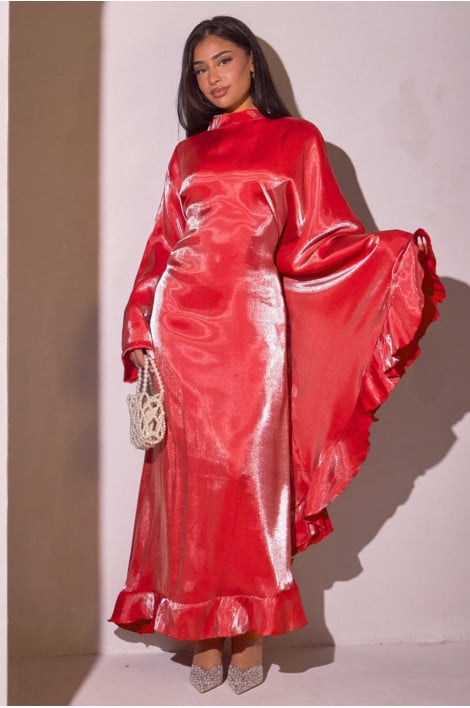 Abaya ample satinée rouge
