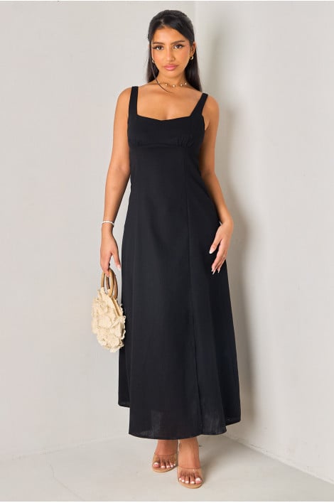 Robe longue en lin noire évasée
