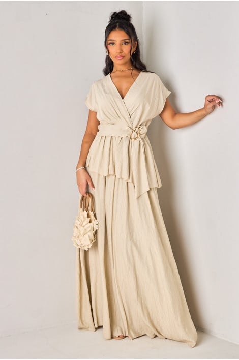 Ensemble 2 pièces taupe texturé top + jupe longue