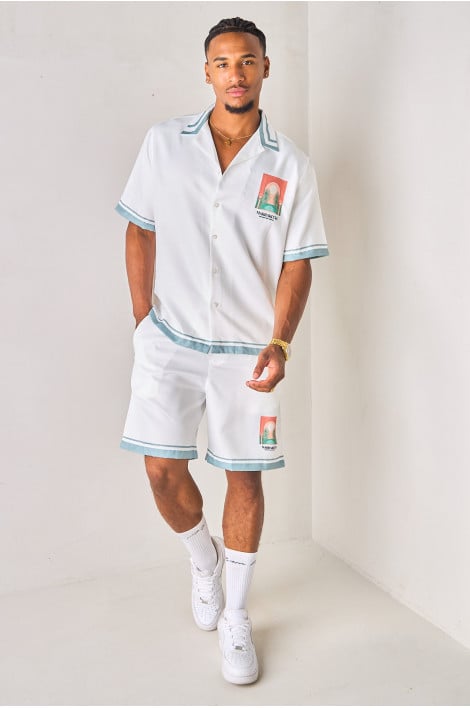 Ensembles 2 pièces "Marrakech" chemise + short vert et blanc