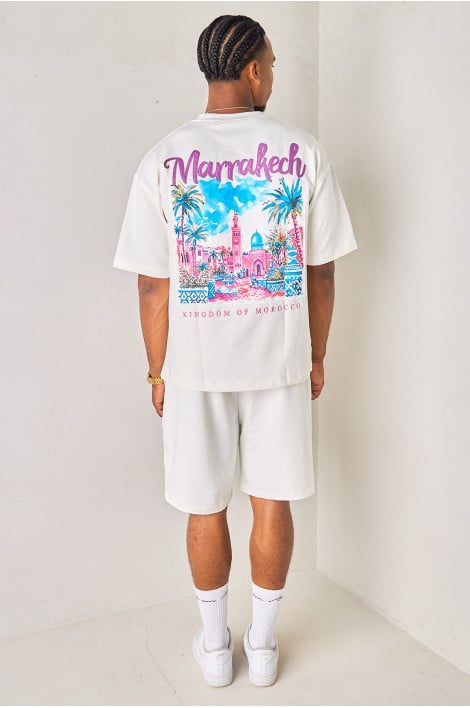 Ensemble 2 pièces écru et violet tee-shirt + short "Marrakech"