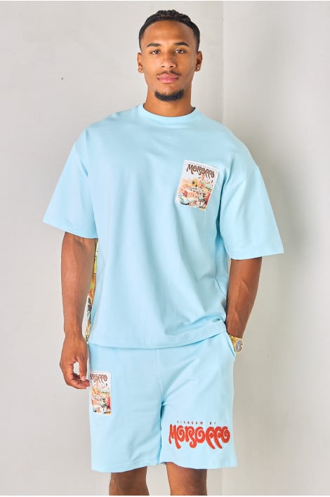 Ensemble 2 pièces bleu clair tee-shirt + short "Morocco"