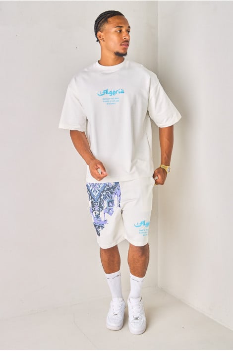 Ensemble 2 pièces blanc et beige tee-shirt + short "Algeria"