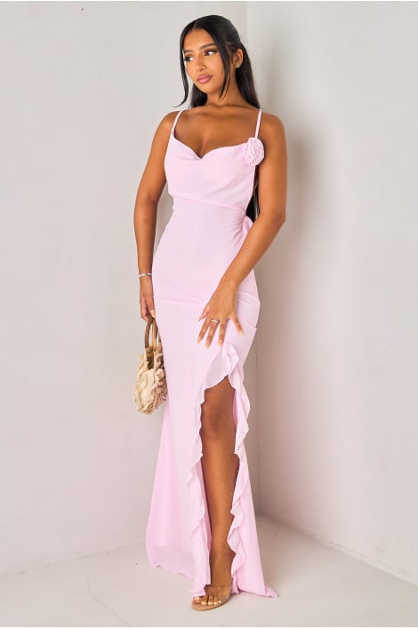 Robe longue en tulle rose