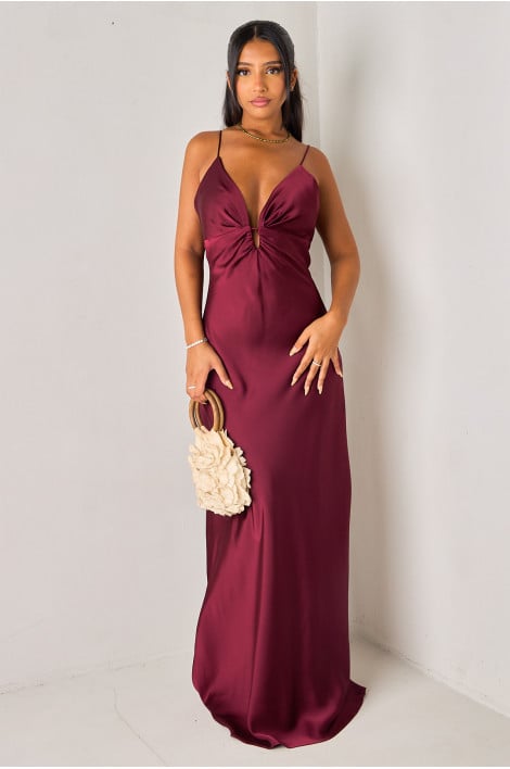 Robe longue satinée bordeaux