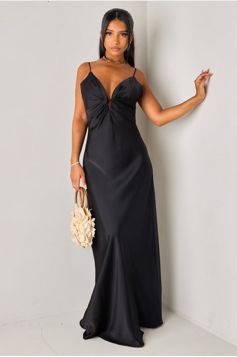 Robe longue satinée noire