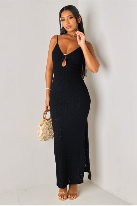 Robe longue noire à bijoux doré
