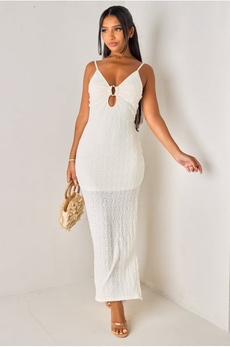 Robe longue écrue à bijoux doré