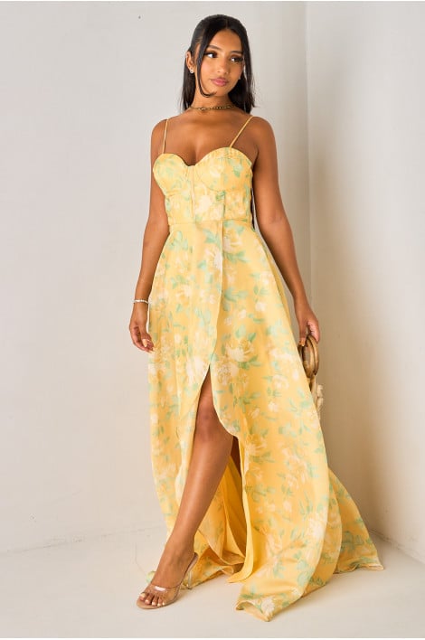 Robe bustier jaune à corset