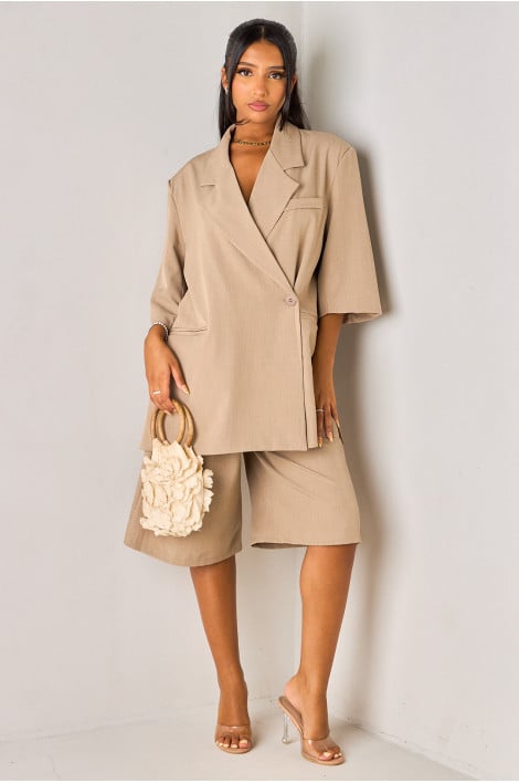Ensemble 2 pièces taupe blazer manches courtes + bermuda