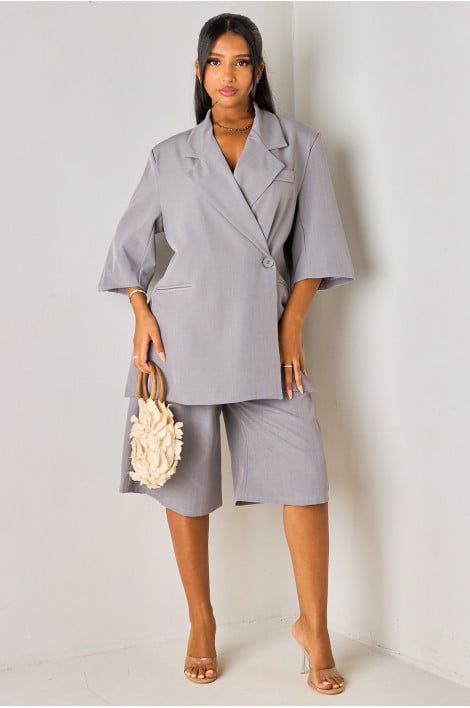 Ensemble 2 pièces gris blazer manches courtes + bermuda