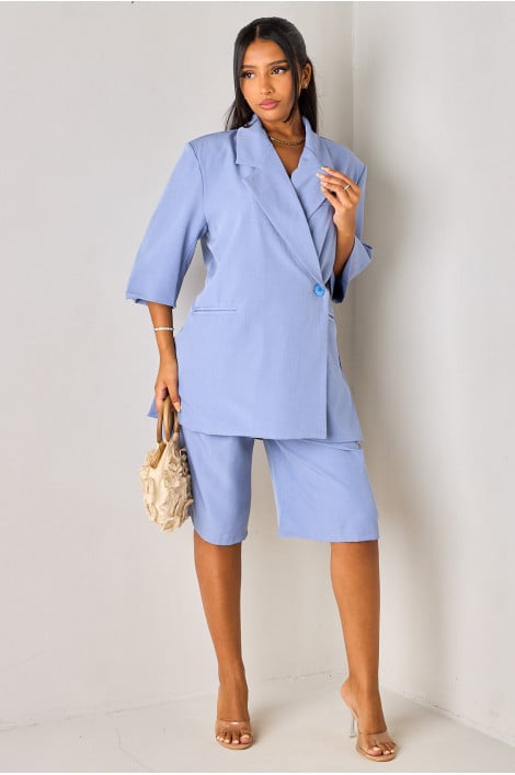 Ensemble 2 pièces bleu clair blazer manches courtes + bermuda