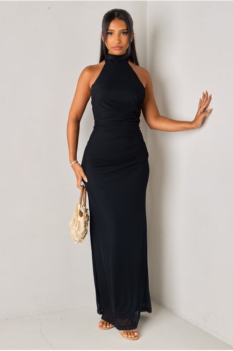 Robe dos nu noire en tulle drapée